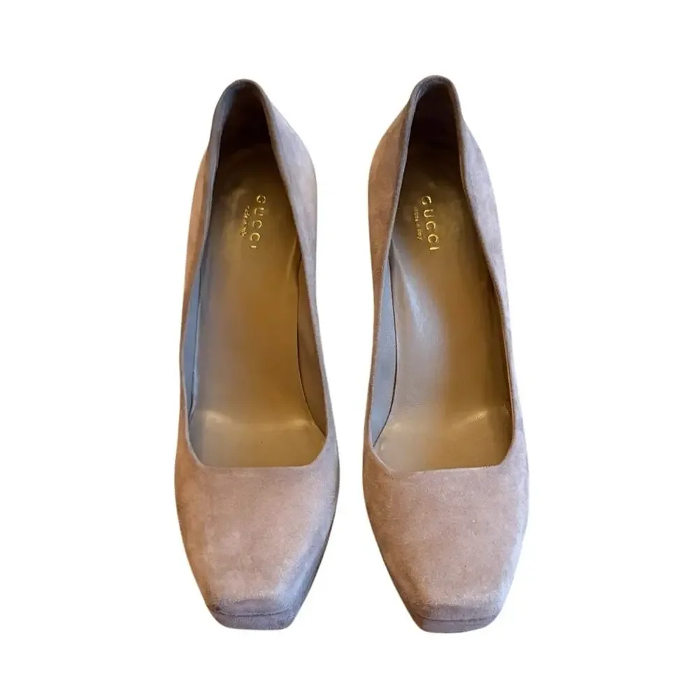 Gucci Grey (fume)  Suede Square Toe Platform High Heel  Pumps EU 37/US 7